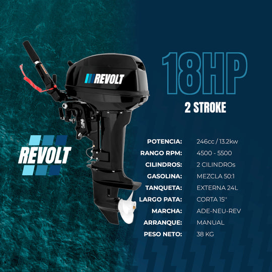 Motor Fuera de Borda Revolt 18HP a 2 Tiempos con Tanque Externo de 24L