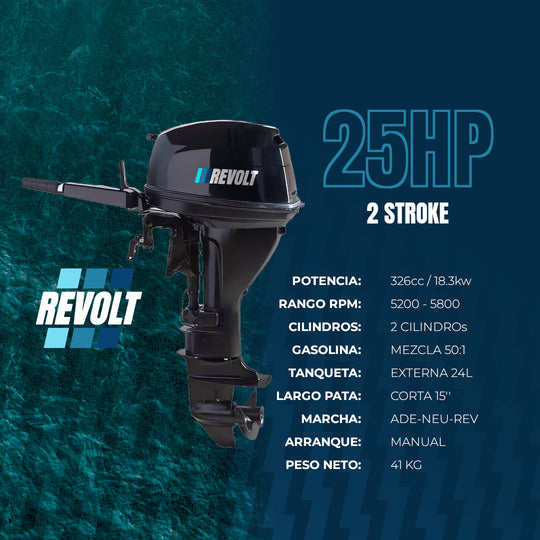 Motor Fuera de Borda Revolt 25HP a 2 Tiempos con Tanque Externo de 24L