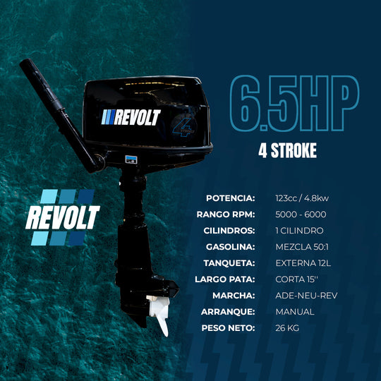Motor Fuera de Borda Revolt 6.5HP a 4 Tiempos con Tanque Externo de 12L