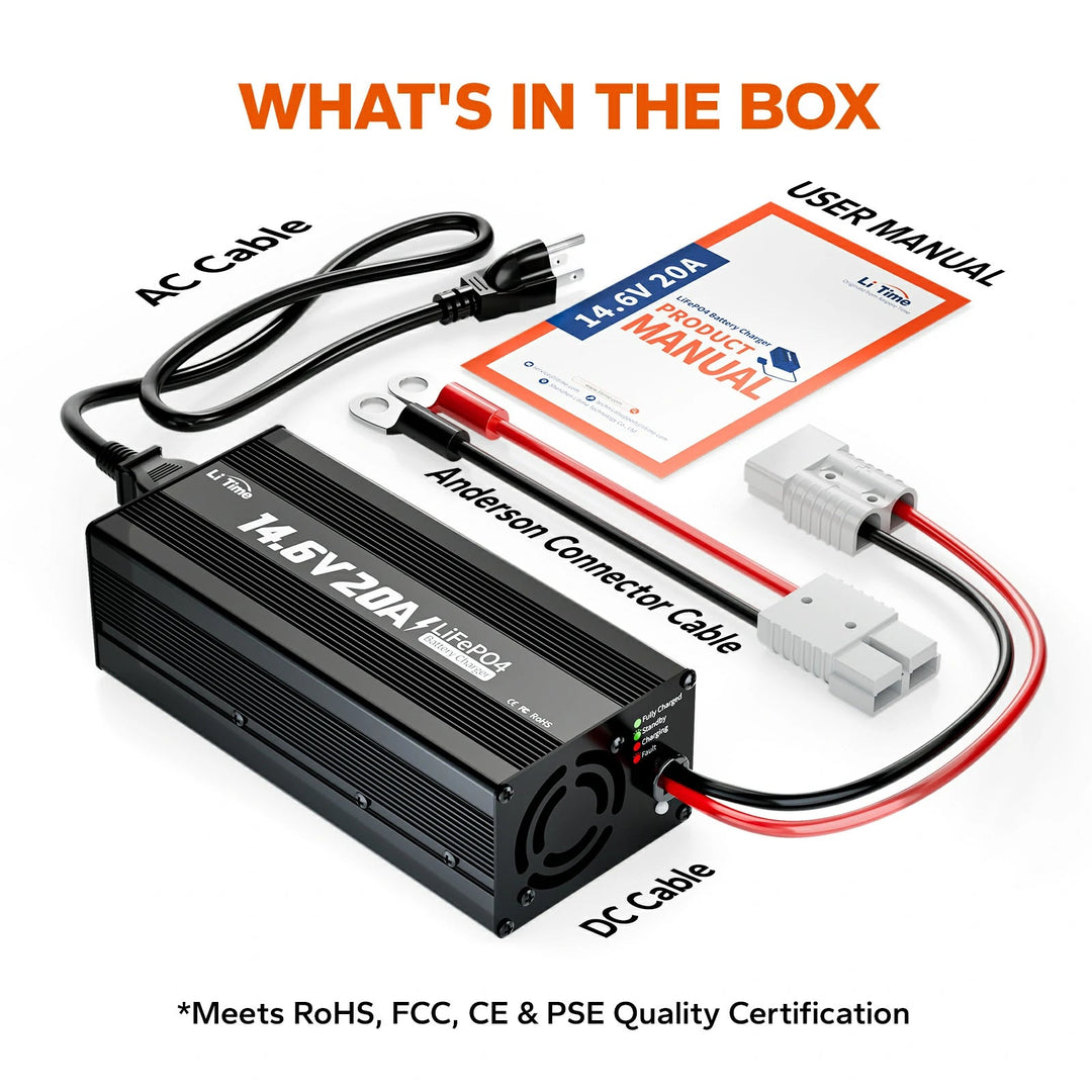 Cargador LiTime para Batería de Litio 20Ah 14.6V con Indicador LED
