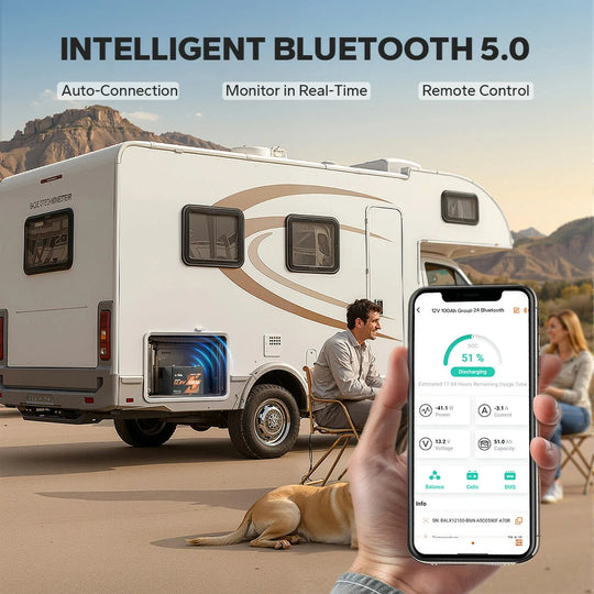 Batería LiTime 12V de 100Ah LiFePo4 Smart para Motor de Trolling, Camping, Panel Solar