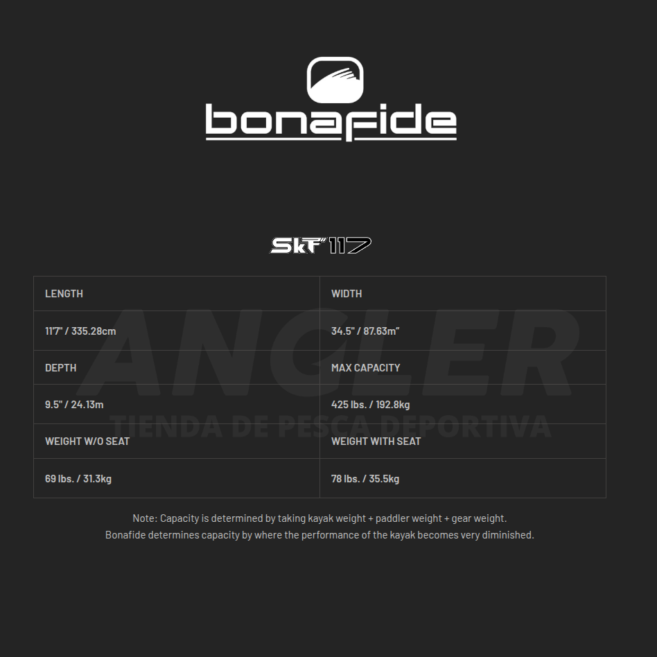 Kayak Bonafide SKY117 para Aguas Calmas con Remo