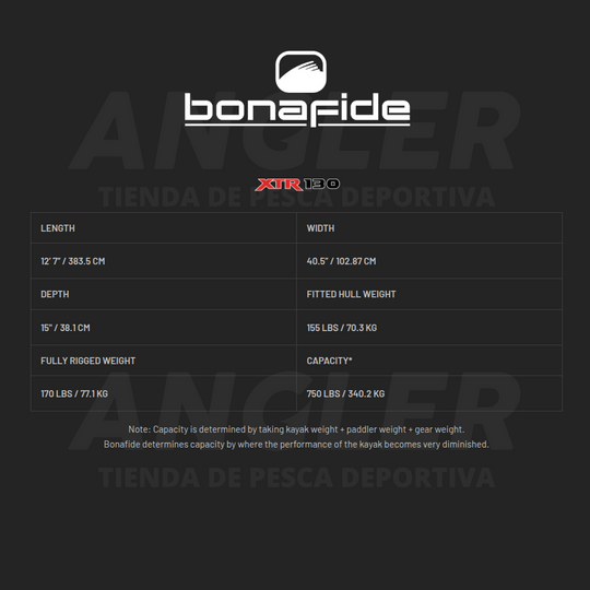 Kayak Bonafide XTR130 - Máxima Estabilidad, Espacio y Capacidad