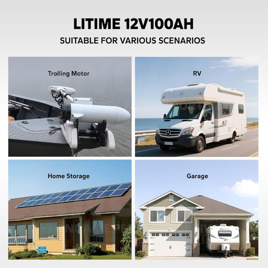 Batería LiTime 12V de 100Ah LiFePo4 para Motor de Trolling, Camping, Panel Solar
