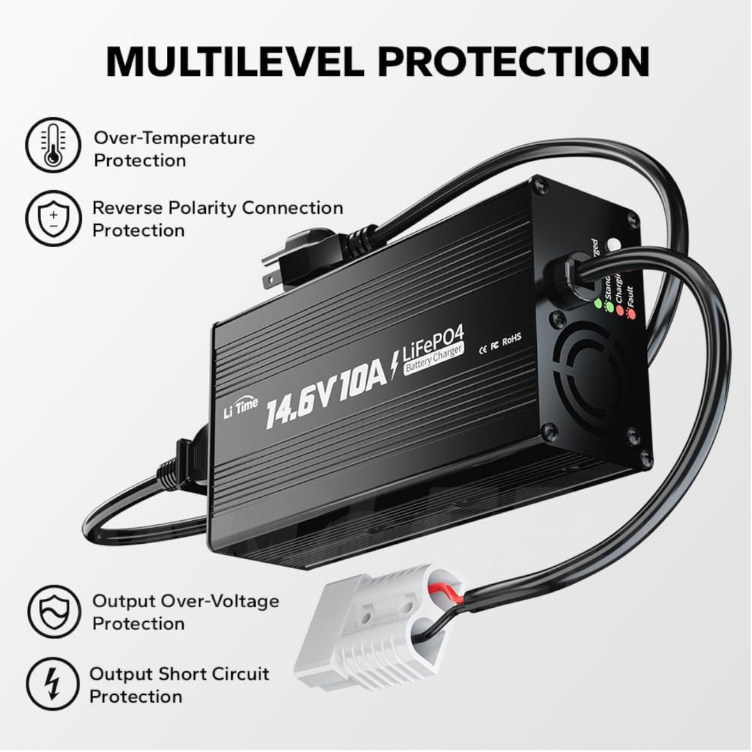 Cargador LiTime para Batería de Litio 10A 14.6V con Indicador LED