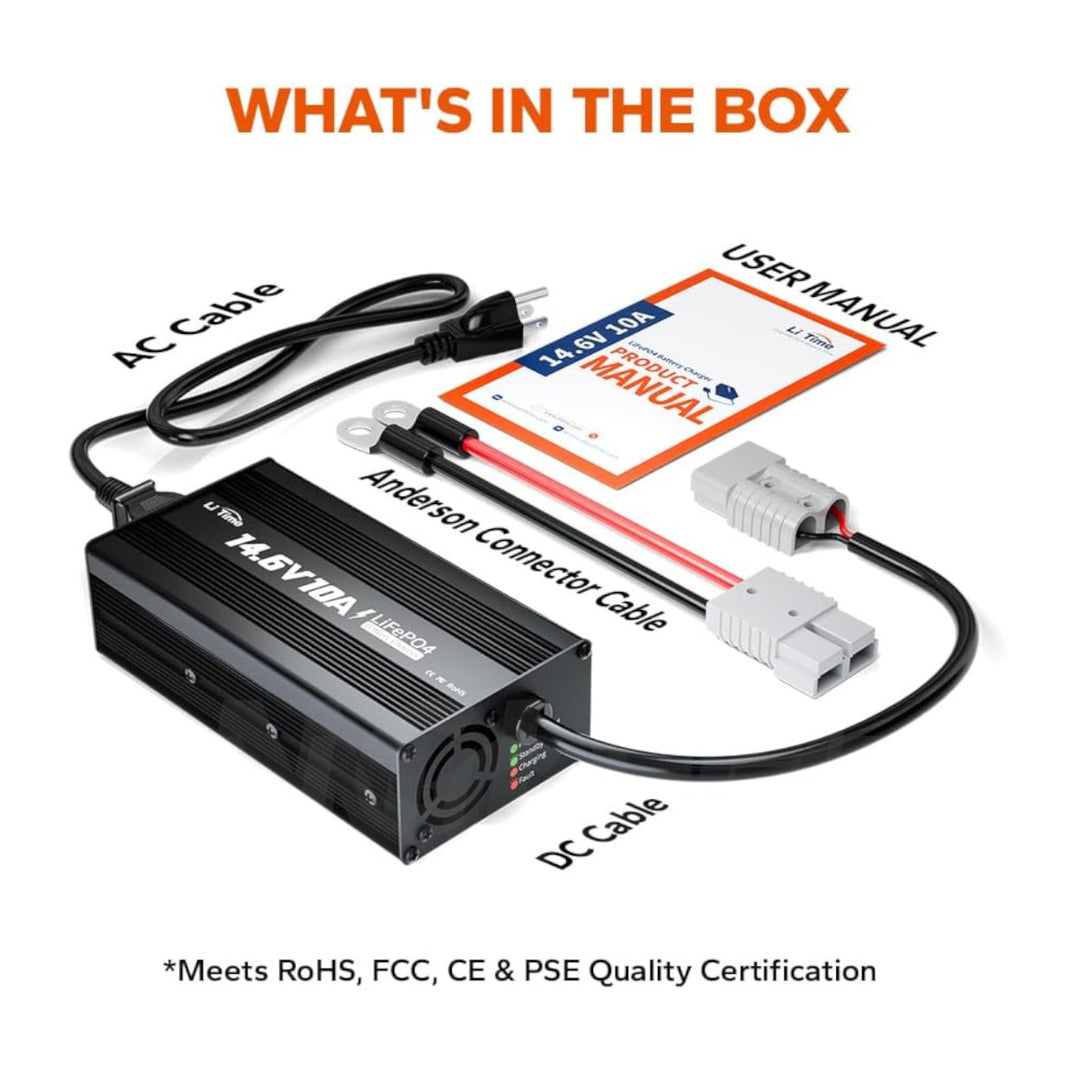 Cargador LiTime para Batería de Litio 10A 14.6V con Indicador LED