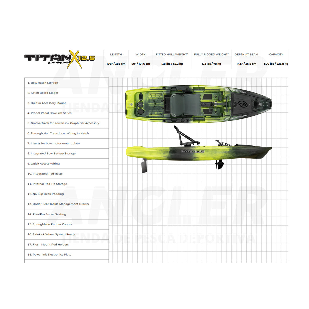 Kayak Native Watercraft TitanX 12.5 - Propulsión a Pedal
