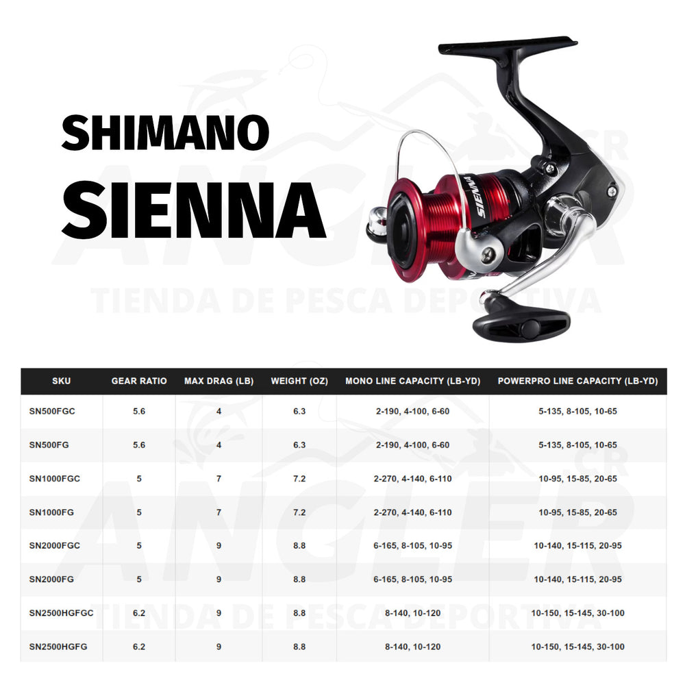 Carrete Shimano Sienna en Spinning para Agua Fresca y Salada