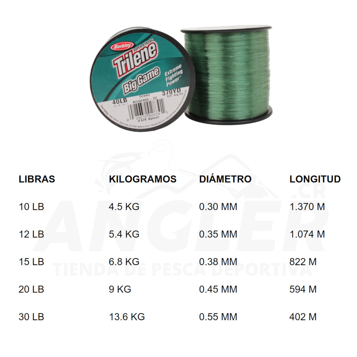 thumbnail interactive-video image 1 of Berkley Trilene Big Game Fishing Line Green - 0.022in Diameter 0.55mm Monofilament 1 of 9