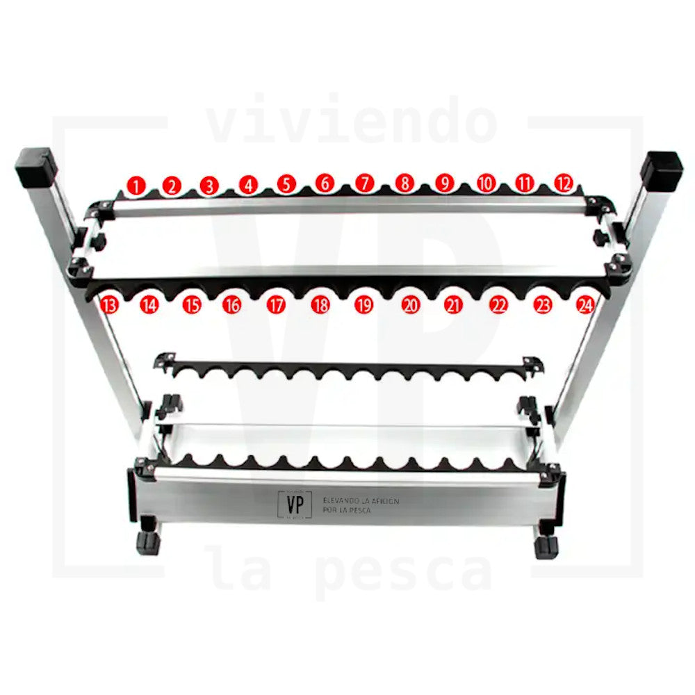 Rack para 24 Cañas de Pescar - Ligero, Portable, Estable y Ajustable