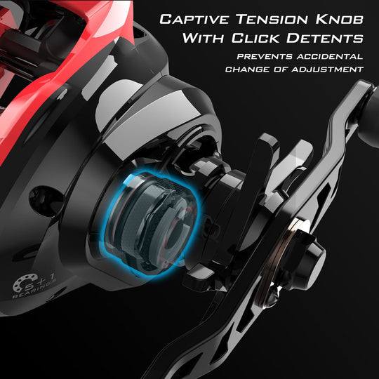 Carrete KastKing Royale Legend GT para Baitcasting - Rojo con Negro