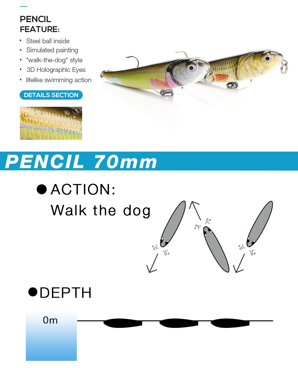 Señuelo Paseante Natural Bait Jerk Pencil - 7cm/6g