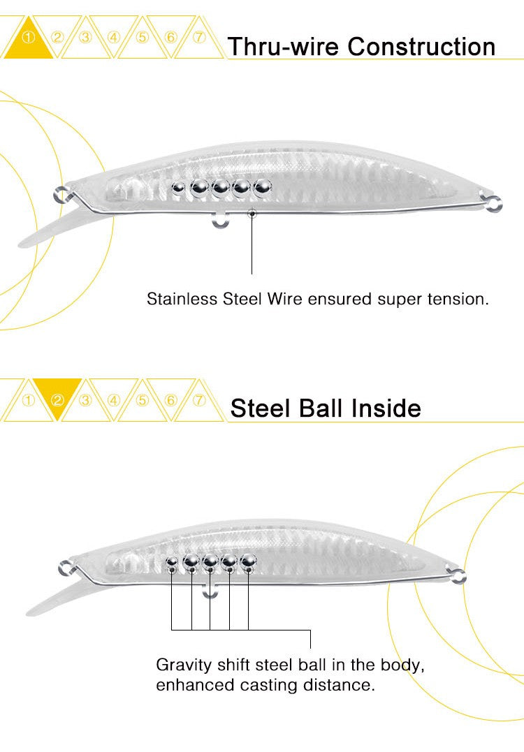 Señuelo Noeby Minnow Flotante con acabado Holográfico y Láser